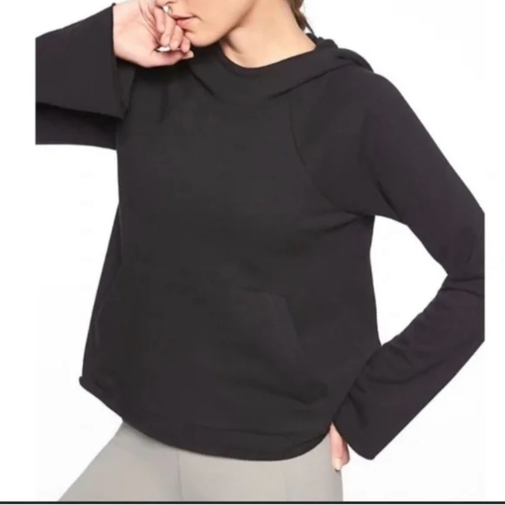 Athleta Swing Sweatshirt Women Black French‎ Terry Hooded Kangaroo Pocket Sz S